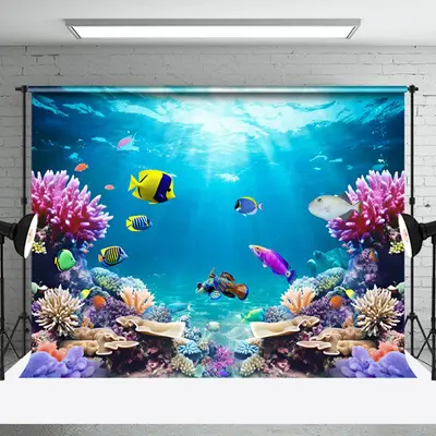 Colorful Undersea Animals Natural Plant Backdrop - Aperturee