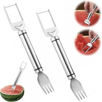 【2 Pack】Watermelon Fork Slicer Cutter Slicer Tool, 2-in-1 Stainless Steel Fruit Cutter, Dual Head Fruit Forks Slicer Knif...