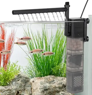 hygger aquarium filter 5 in 1 Multiple Function Power Quiet Fish Tank Filter with Rainfall Aeration 3-Stages Filtration Ad...
