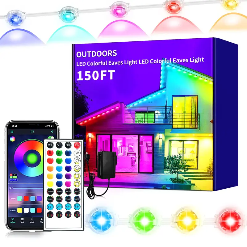 RGB Waterproof Outdoor Eaves Lights with App Control Remote,IP67 Waterproof LED Lights,Music Sync Outside Light for Christmas...