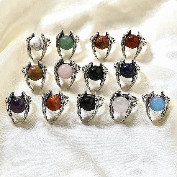 Natural & Synthetic Mixed Gemstone Wings Adjustable Rings