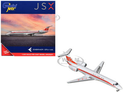 Embraer ERJ-145 Commercial Aircraft JSX (N960JX) White with Red Stripes and Tail 1/400 Diecast Model Airplane by GeminiJets
