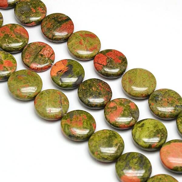 Natural Flat Round Unakite Beads Strands