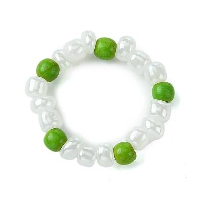 Round Synthetic Turquoise with Glass Seeded Beaded Stretch Rings for Women