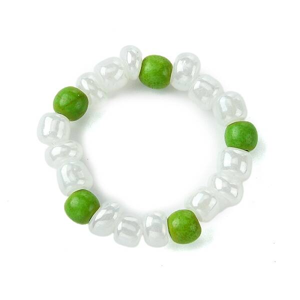 Round Synthetic Turquoise with Glass Seeded Beaded Stretch Rings for Women