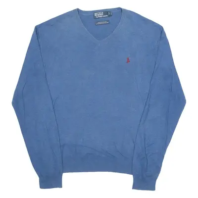 POLO RALPH LAUREN Mens Jumper Blue V-Neck Tight Knit S