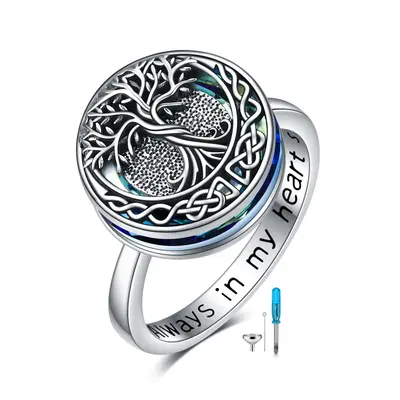 Tree of Life Urn Ring for Ashes 925 Sterling Silver Celtic Knot Family Tree Memorial Keepsake Jewelry Always in My Heart Crem...
