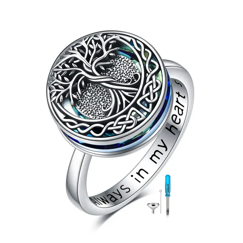 Tree of Life Urn Ring for Ashes 925 Sterling Silver Celtic Knot Family Tree Memorial Keepsake Jewelry Always in My Heart Crem...