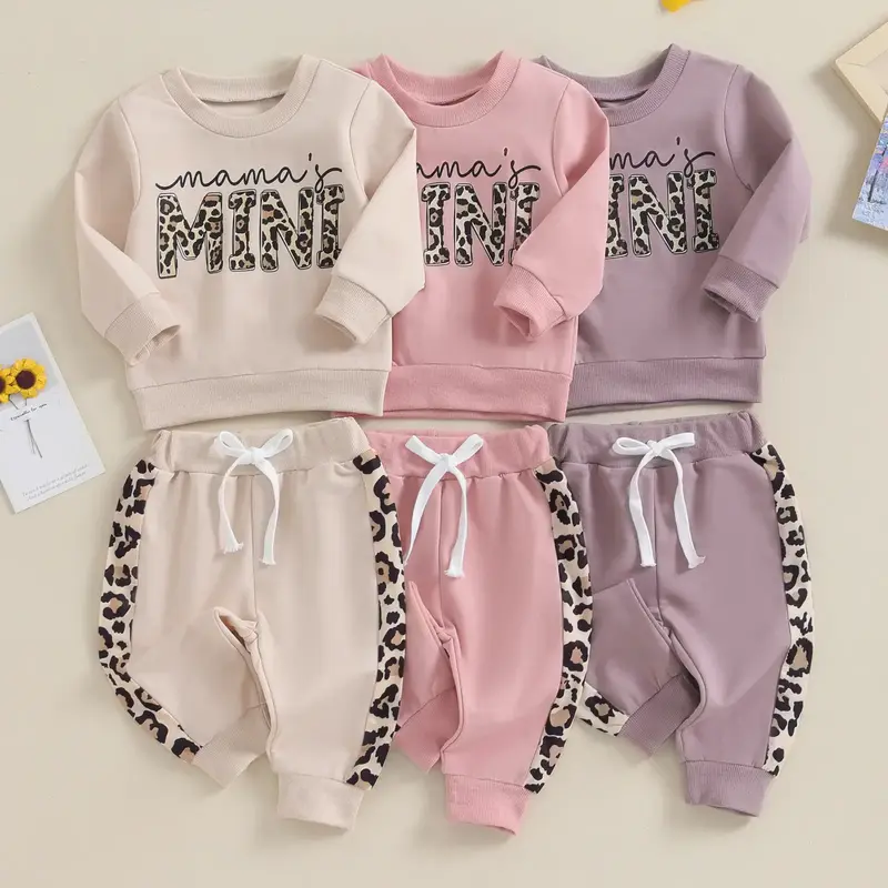 Toddler Baby Girl Fall Outfits Mama's Mini Leopard Crewneck Sweatshirt Long Pants Tracksuit Winter Clothes