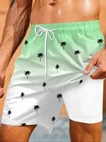 Men's All Over Print 2 in 1 Drawstring Waist Swimming Beach Shorts, Casual Quick Drying Swim Shorts for Summer, Men's Swimwea...