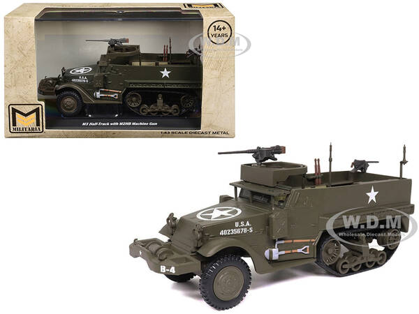 M3 Half-Track AFV with M2HB Machine Gun Olive Drab United States Army 1/43 Diecast Model by Militaria Die Cast