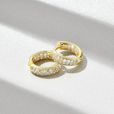 Brass Micro Pave Clear Cubic Zirconia Hoop Earrings