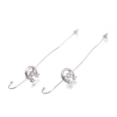 Brass Micro Pave Clear Cubic Zirconia Ear Wrap Crawler Hook Earrings
