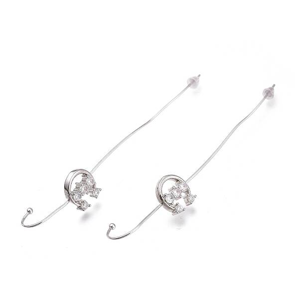 Brass Micro Pave Clear Cubic Zirconia Ear Wrap Crawler Hook Earrings