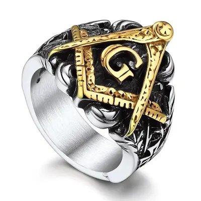 Sterling Silver Two-tone Freemason Signet Ring for Men