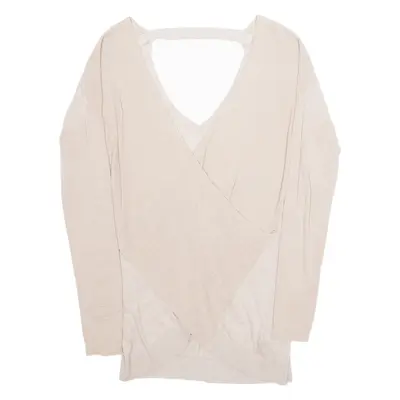 ALL SAINTS Womens Wrap Blouse Beige V-Neck Long Sleeve M