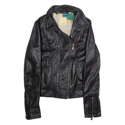 TED BAKER Womens Biker Jacket Black Leather XS