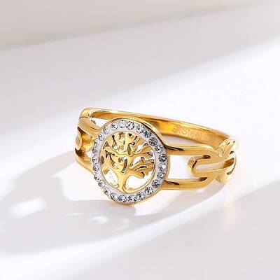 Stainless steel Rhinestone Hollow Ring