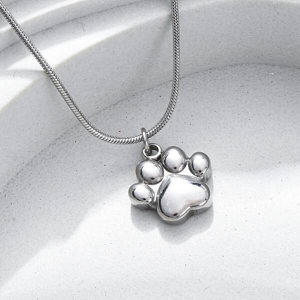 304 Stainless Steel Dog Paw Print Pendant Necklaces for Women