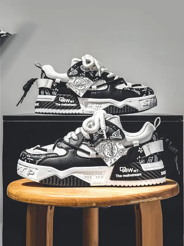 Men's Fashionable Letter Print Lace Up Low Top Stylish Sneaker, Casual Comfortable Sports Shoes for Daily Wear, Breathable No...