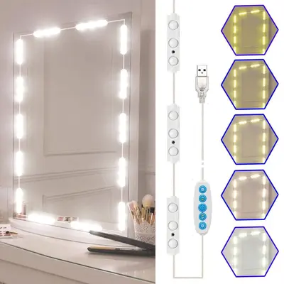 LED Vanity Mirror Light Kit, USB Powered 5-Color Vanity Make Up Light, Dimmable Color & Brightness LED Light Strip for Table ...