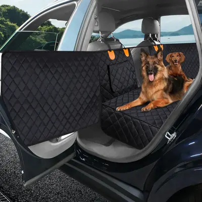 MIXJOY Dog Back Seat Extender - Waterproof Mesh Platform for Cars, Trucks, SUVs - With Storage Pockets and Door Covers (Black...