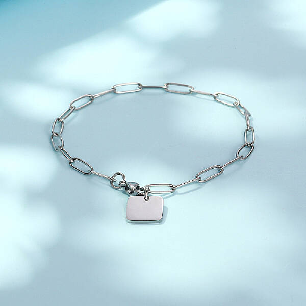 Tarnish Resistant Stainless Steel Blank Square Charm Bracelet with Paperclip Chains