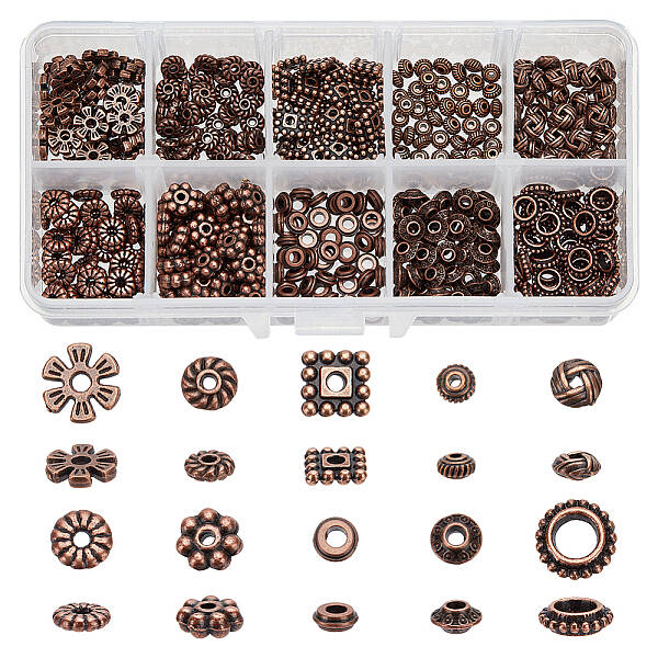 500Pcs 10 Styles Tibetan Style Alloy Spacer Beads