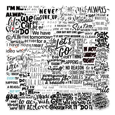 Black & White Inspirational Text Series Graffiti Sticker, 50pcs Creative Decorative Stickers, DIY Decals for Water Bottle, Su...