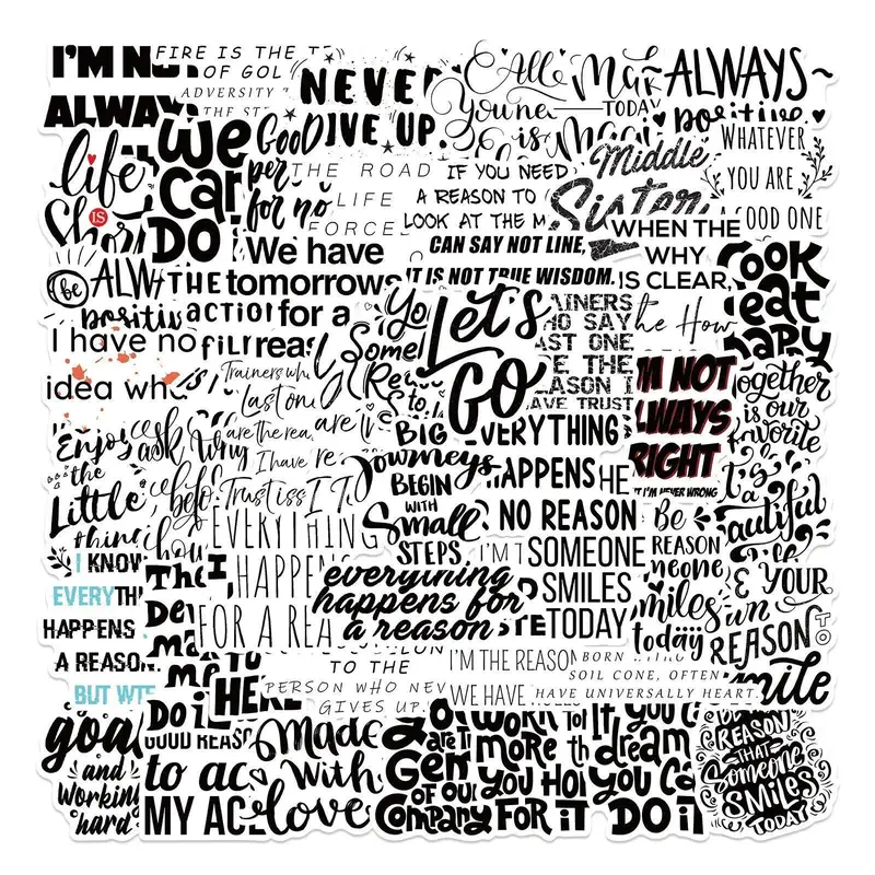 Black & White Inspirational Text Series Graffiti Sticker, 50pcs Creative Decorative Stickers, DIY Decals for Water Bottle, Su...