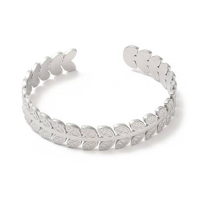 Non-Tarnish 304 Stainless Steel Leaf Open Cuff Bangles