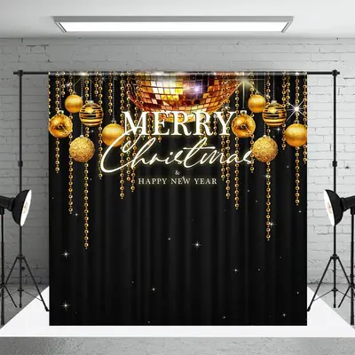 Aperturee Black Gold Merry Christmas Happy New Year Backdrop | Xmas Backdrop | Christmas Photoshoot Backgrounds | Christmas B...