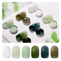 GAOY Emerald Green Jelly Gel Nail Polish Set, 6 Transparent Colors Sheer White, Soak Off UV Light Cure Gel Polish for Salon a...