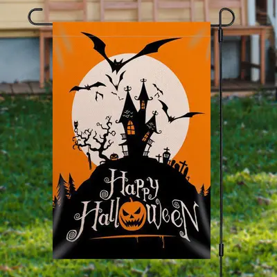 Castle Mountain Bats Halloween Waterproof Garden Flag - Aperturee