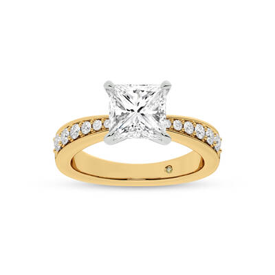Rome Classic Pavé Set Princess Cut Lab Grown Diamond Engagement Ring | 18K Yellow Gold 3 3/8 CT. TW.