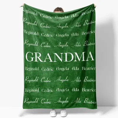 Green Grandma Family Name Repeat Custom Blanket - Aperturee