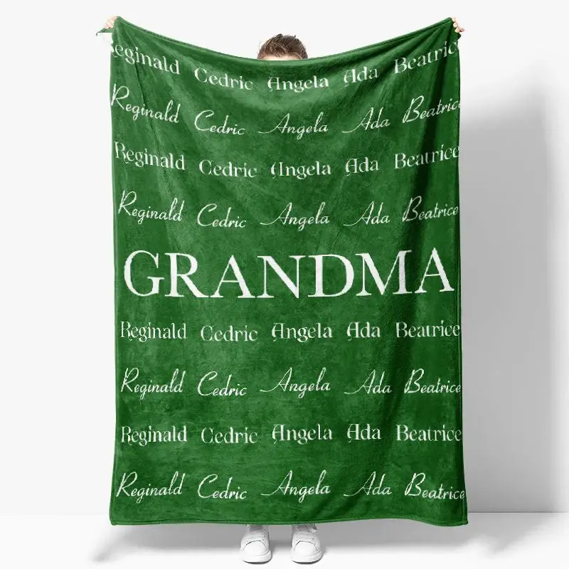 Green Grandma Family Name Repeat Custom Blanket - Aperturee