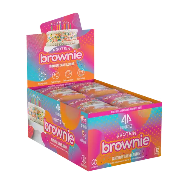 Prime Bites Protein Brownie from Alpha Prime, 16-17g Protein, 5g Collagen, Delicious Snack (Box of 12) Cake Food Dessert Prot...