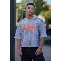 Men's Mesh Jersey T-Shirt - V-Neck Graphic Tee with Drop Shoulders, Loose Fit Streetwear Style, 100% Polyester, Breathable, L...