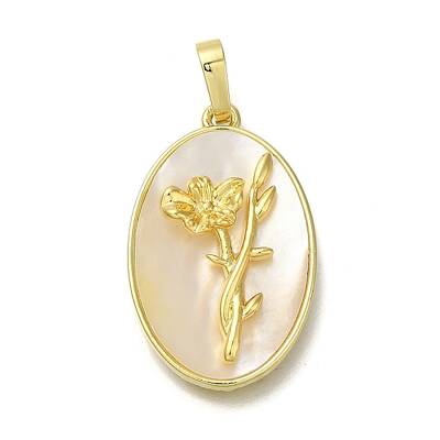 Brass Pave Shell Birth Flower Pendants