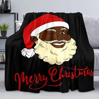 LUVIVIHOME Christmas Throw Blanket, Funny African American Black Santa Claus Blanket, Winter Xmas Holiday Kids Blanket, Cozy ...