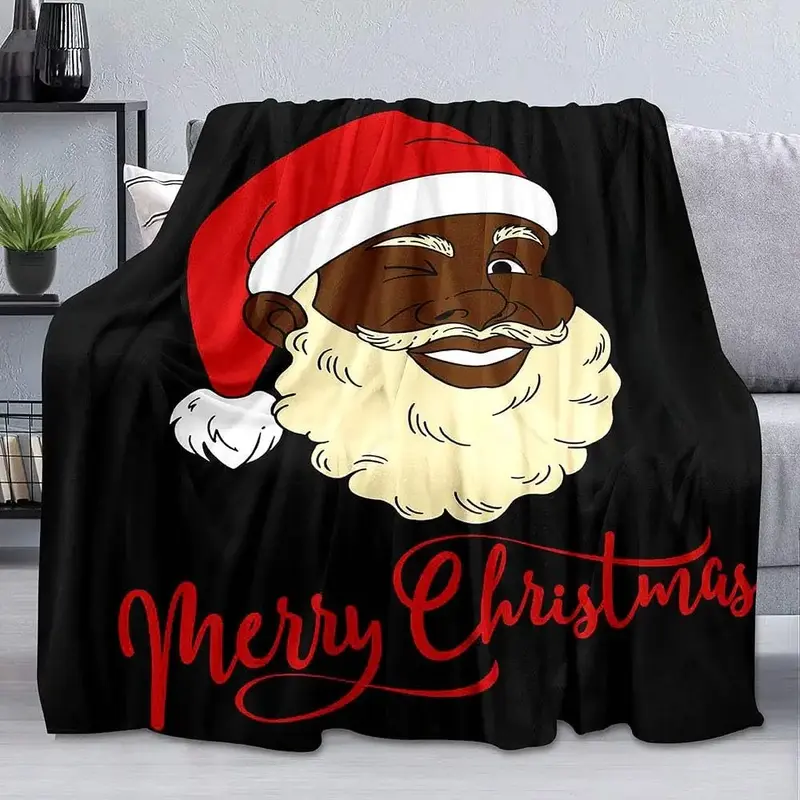 LUVIVIHOME Christmas Throw Blanket, Funny African American Black Santa Claus Blanket, Winter Xmas Holiday Kids Blanket, Cozy ...
