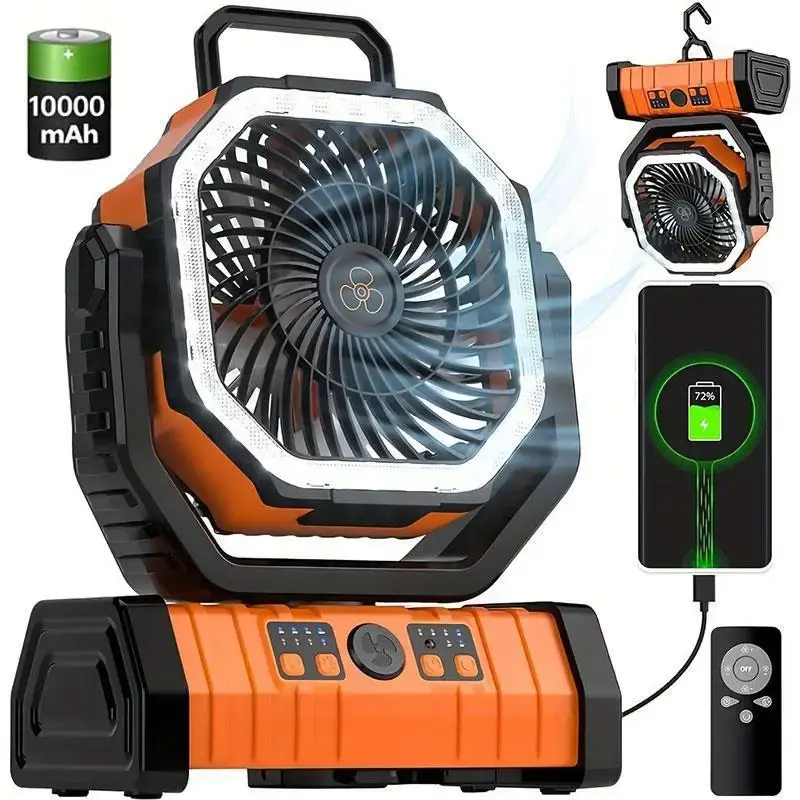 Portable 10000mAh Camping Fan with LED Light, High Brightness Tent Light with Remote Control & Timing Function, 4 Wind Speeds...