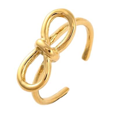 Ion Plating(IP) 304 Stainless Steel Bowknot Open Cuff Rings for Women