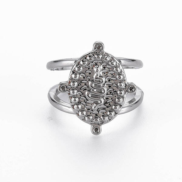 Oval with Snake Pattern Rack Plating Alloy Cuff Rings