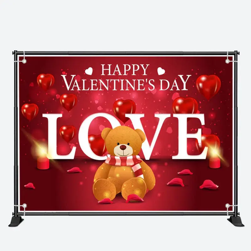 Love Teddy Bear Red Heart Valentines Day Backdrop - Aperturee