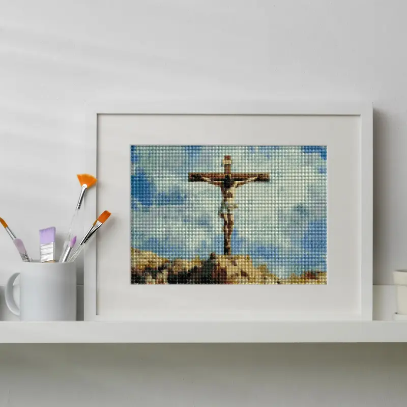 Jesus Diamond Painting Kit, Squares Diamonds, Full Drill Religious Cross Art, Christian DIY Craft, Jesus on the Cross, Crucif...