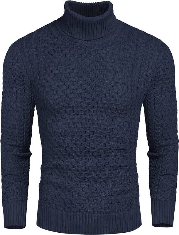 Slim Fit Turtleneck Knitted Twisted Pullover Sweaters (US Only), Dark Blue / XXL