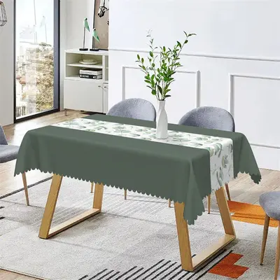 Navy Green Elegant Spring Leaves Rectangle Tablecloth - Aperturee
