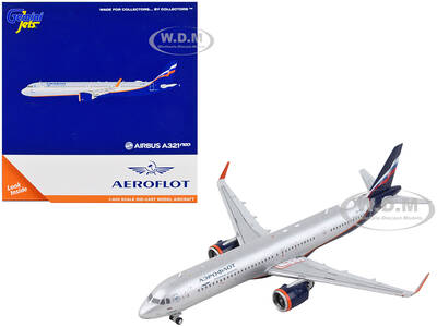 Airbus A321neo Commercial Aircraft Aeroflot Silver Metallic with Dark Blue Tail 1/400 Diecast Model Airplane by GeminiJet...